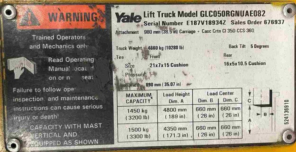 YALE 5000Lbs. PROPANE POWER (SKU:TLT-0-20-122584)Customer