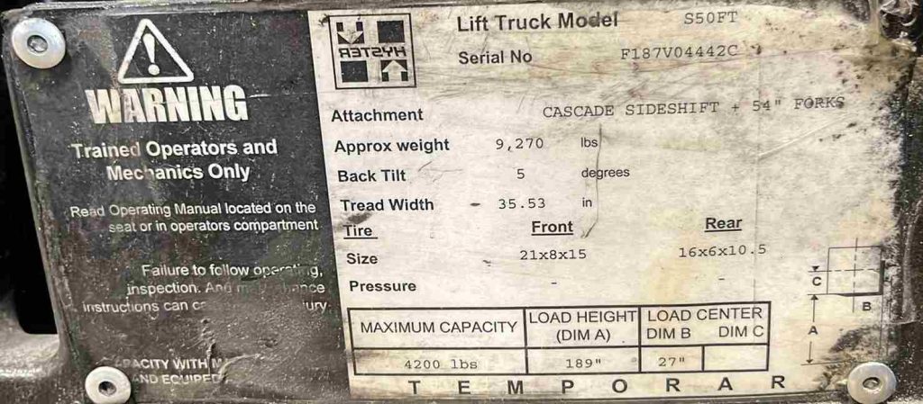 HYSTER 5000Lbs. PROPANE POWER (SKU:TLT-1-23-122808)Customer