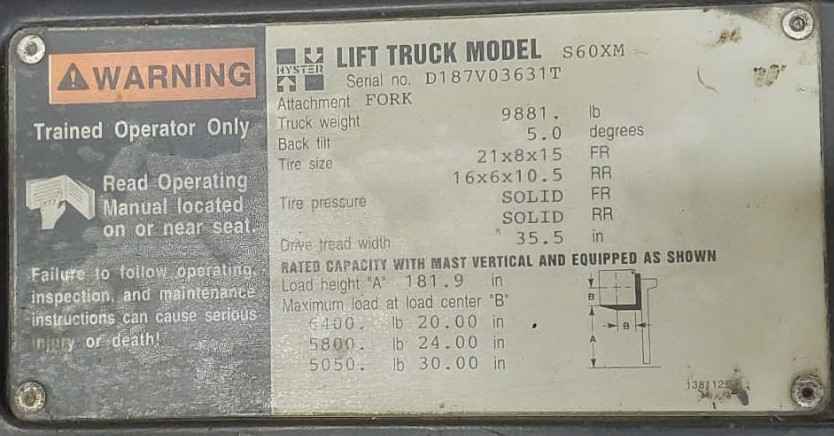 HYSTER 6000Lbs. PROPANE POWER (SKU:TLT-1-23-122659)Customer