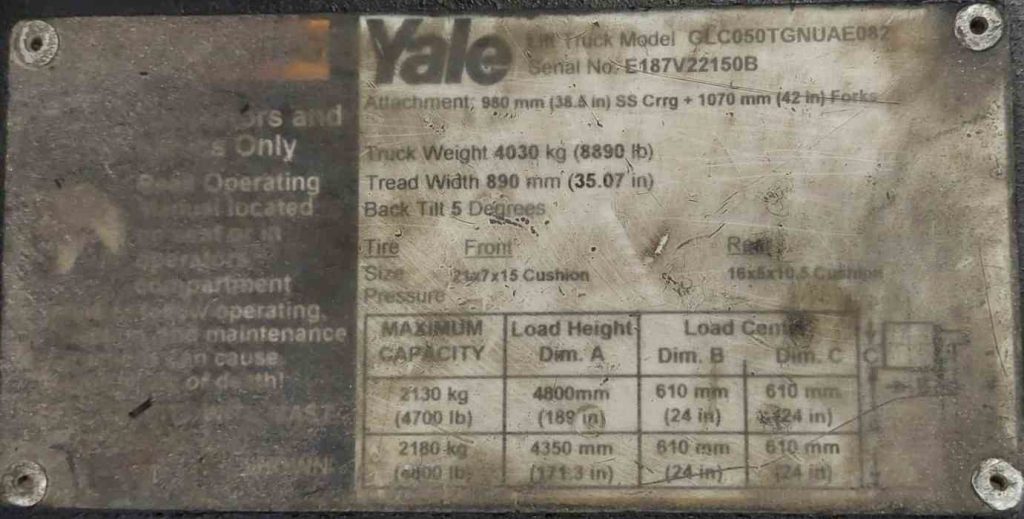 YALE 5000Lbs. PROPANE POWER (SKU:TLT-1-24-122882)Customer