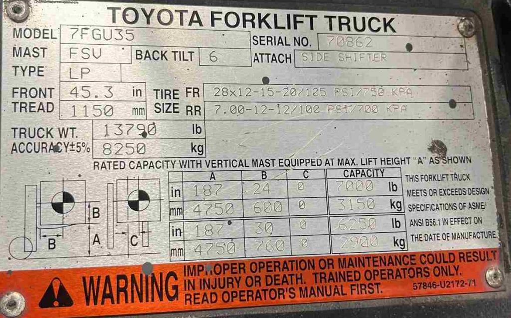 TOYOTA 7000Lbs. PROPANE POWER (SKU:TLT-1-24-122877)Customer